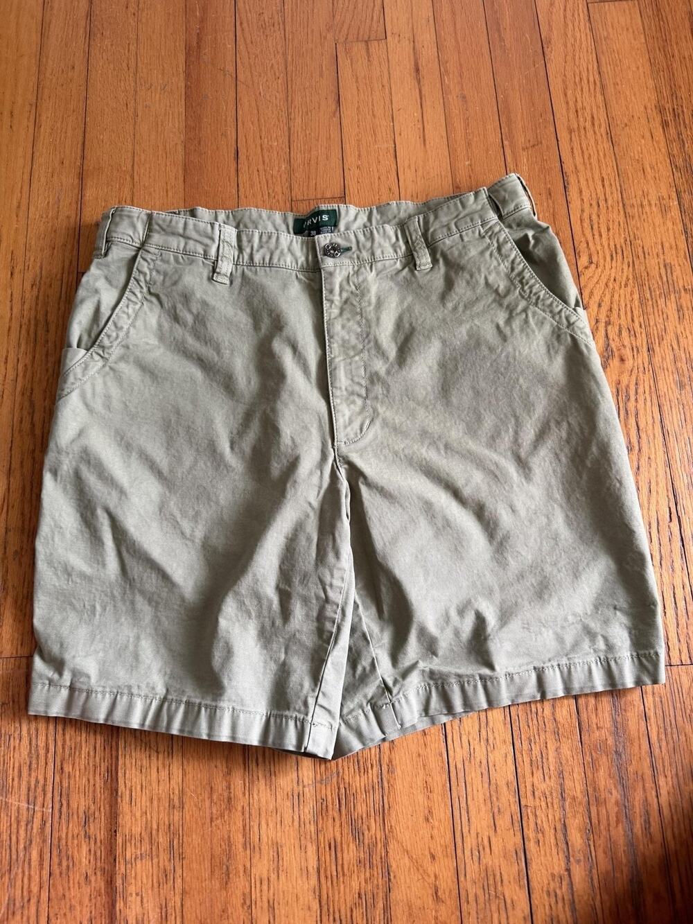 Orvis Shorts Mens 38 Green Stretch Chino Canvas Adjustable Waist Casual Travel